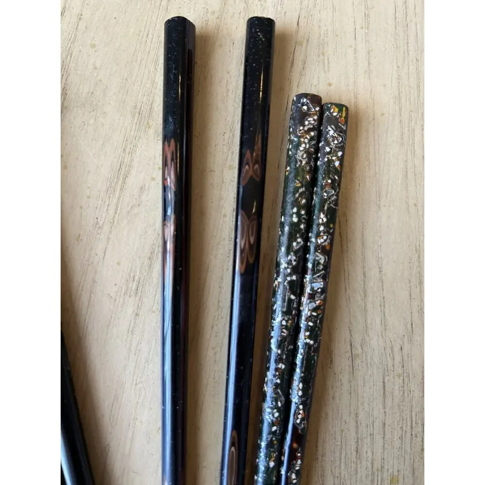 6* Chopsticks Black Gold Floral Design Set Of 6 (12 Total) VTG Hair Pins Buns